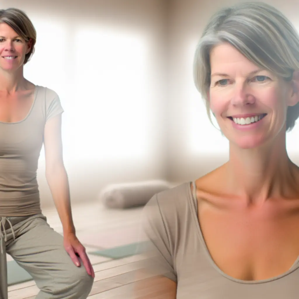 Glimlachende yogadocente in een zachte, lichte studio