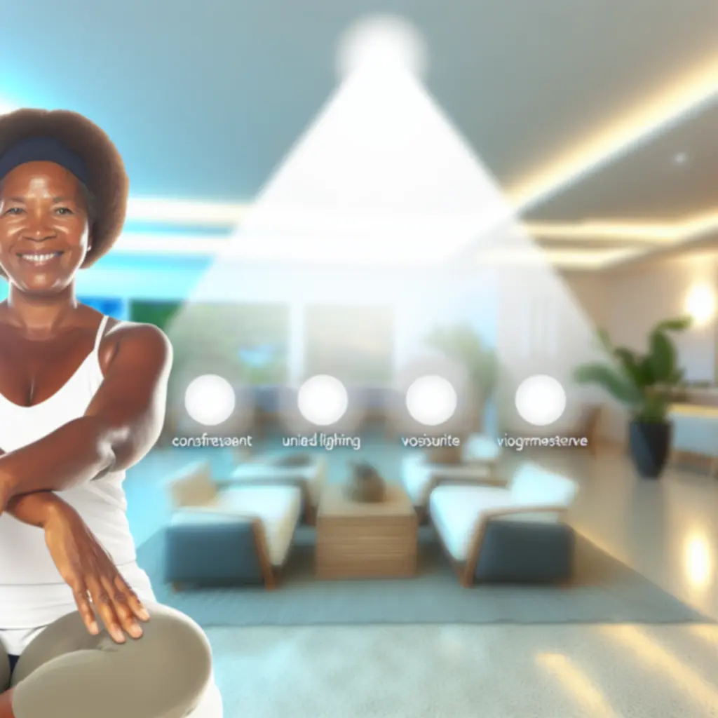 Tevreden yogadeelnemer die na de les ontspannen en glimlachend uit de studio komt.