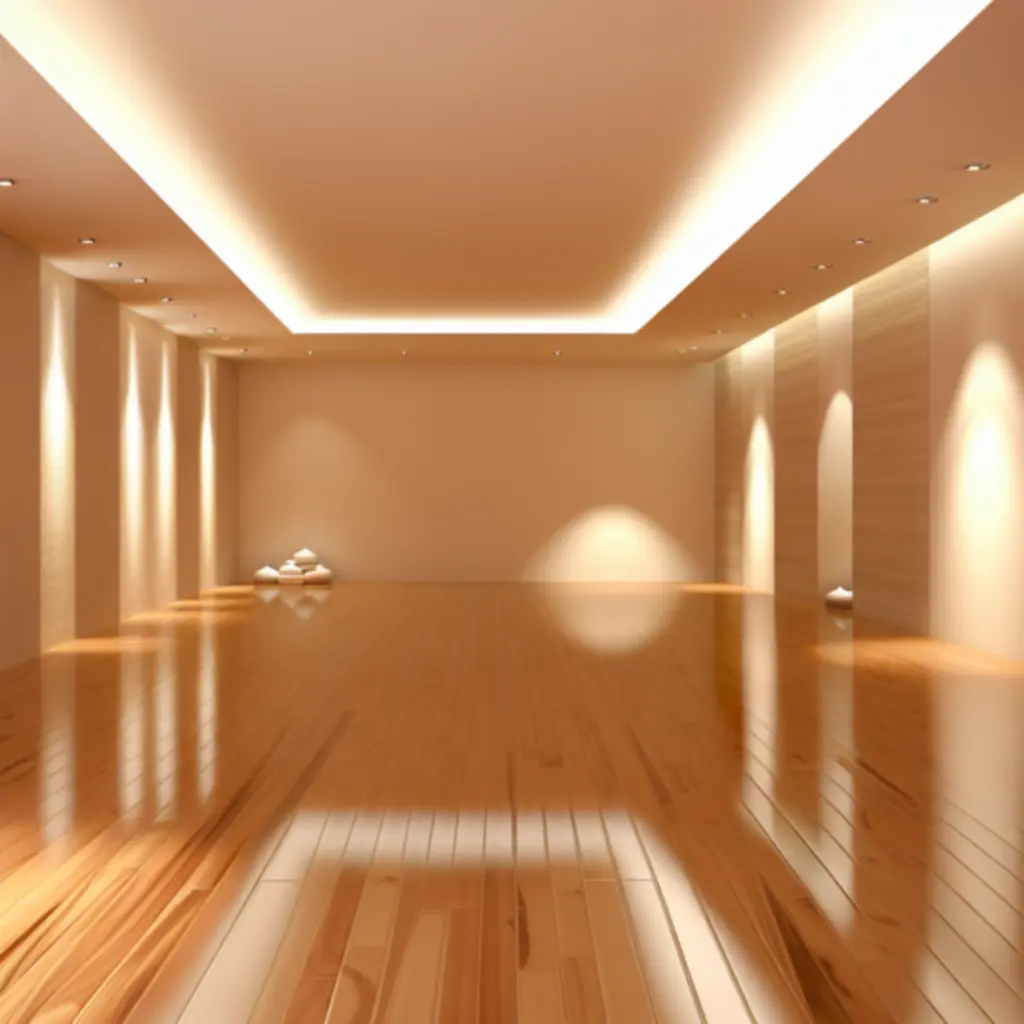 Rustig ingerichte yogastudio met natuurlijke materialen en zachte kleuren